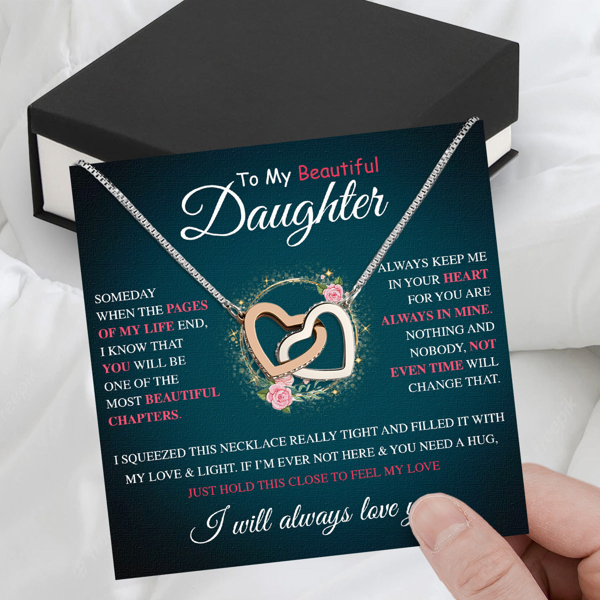 To My Daughter Necklace From Mom With Heartfelt Message Card, Jewelry For Daughter, Daughter Gift From Mom On Birthday, Wedding, Christmas, Graduation