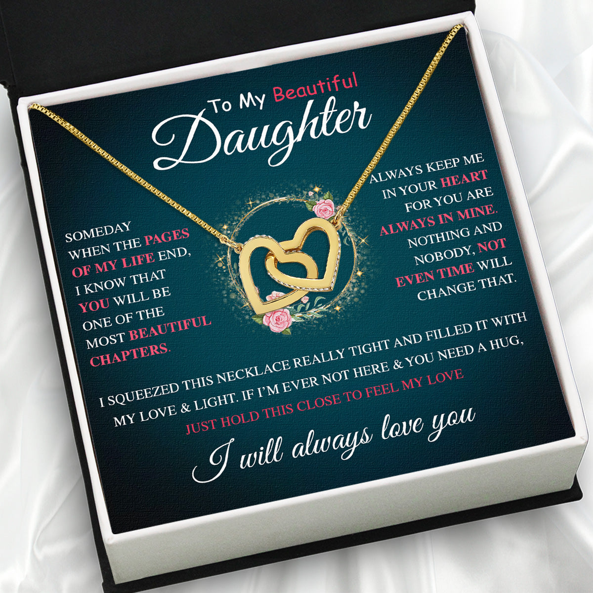 To My Daughter Necklace From Mom With Heartfelt Message Card, Jewelry For Daughter, Daughter Gift From Mom On Birthday, Wedding, Christmas, Graduation