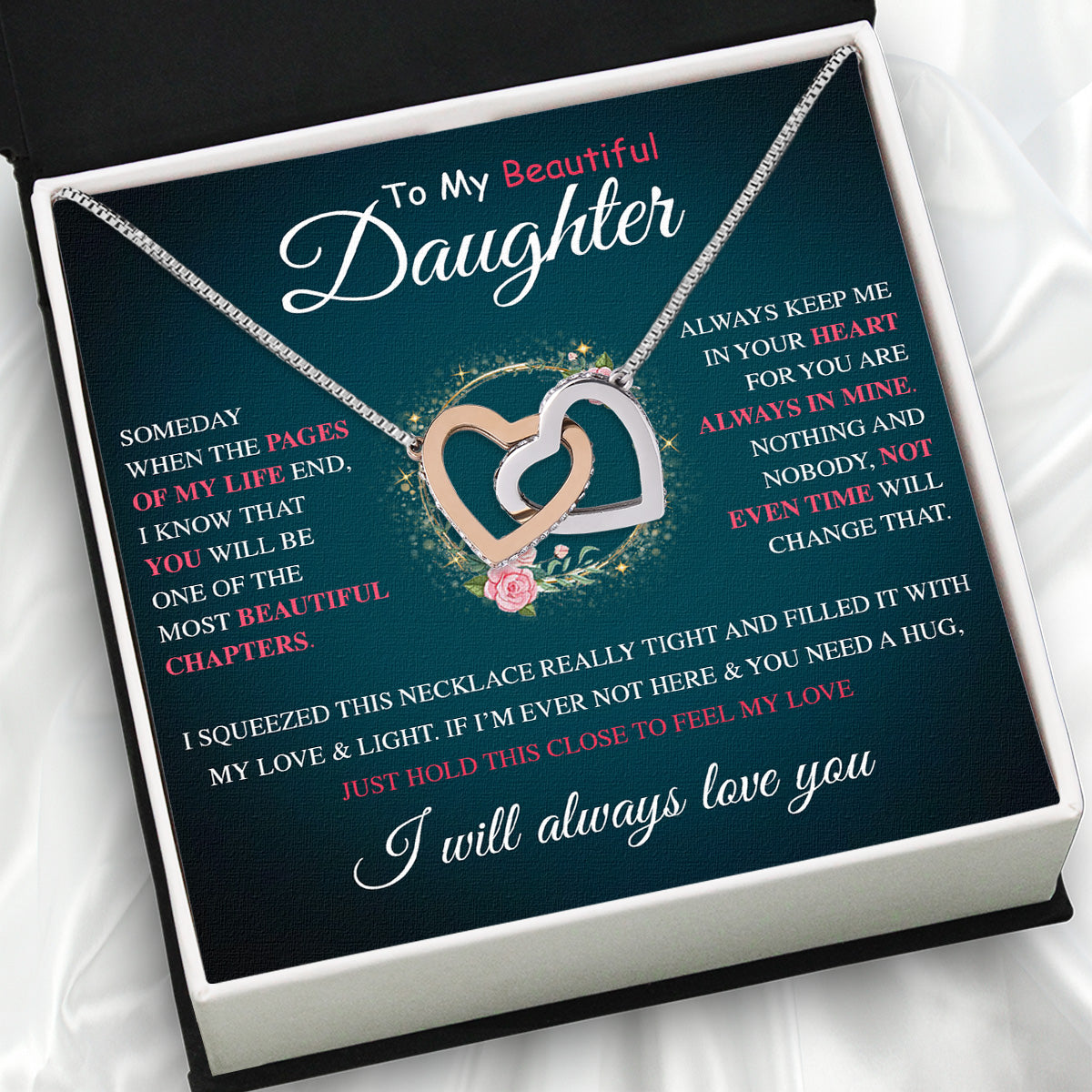 To My Daughter Necklace From Mom With Heartfelt Message Card, Jewelry For Daughter, Daughter Gift From Mom On Birthday, Wedding, Christmas, Graduation