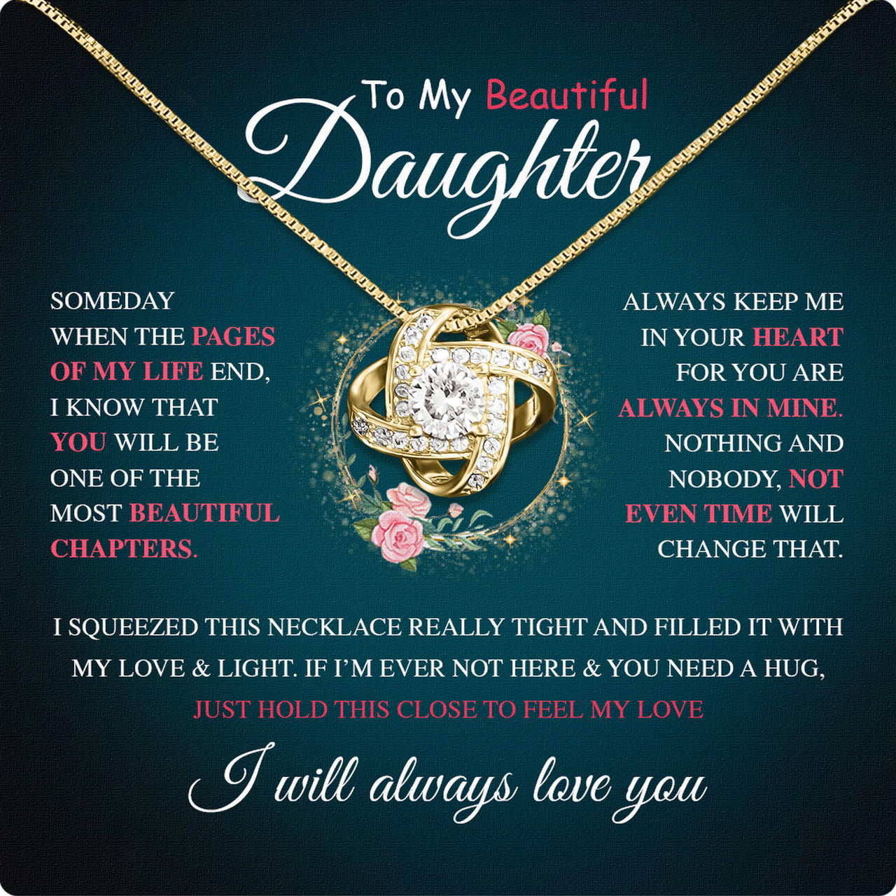 To My Daughter Necklace From Mom With Heartfelt Message Card, Jewelry For Daughter, Daughter Gift From Mom On Birthday, Wedding, Christmas, Graduation