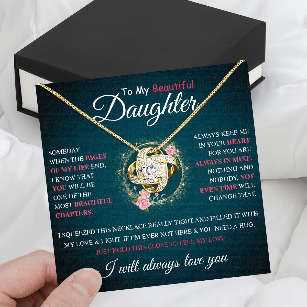 To My Daughter Necklace From Mom With Heartfelt Message Card, Jewelry For Daughter, Daughter Gift From Mom On Birthday, Wedding, Christmas, Graduation