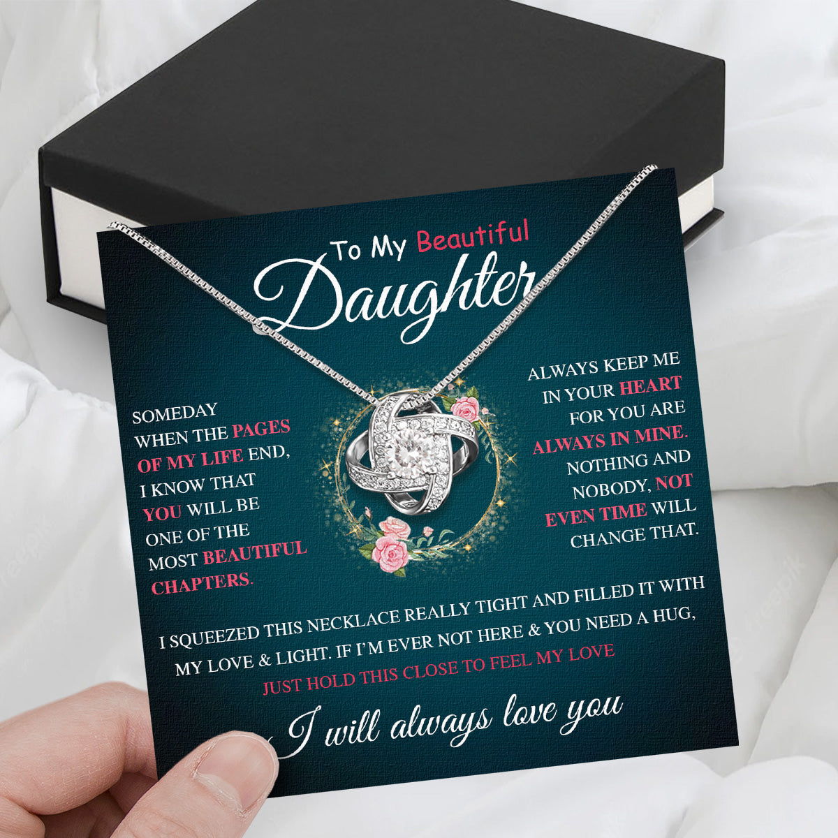 To My Daughter Necklace From Mom With Heartfelt Message Card, Jewelry For Daughter, Daughter Gift From Mom On Birthday, Wedding, Christmas, Graduation