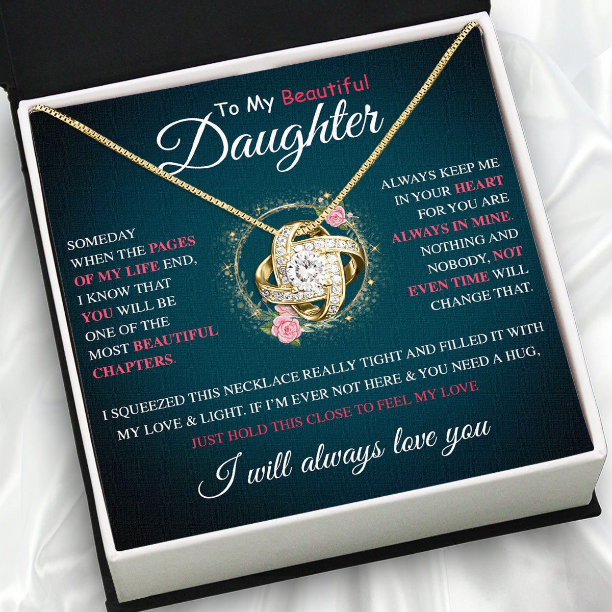 To My Daughter Necklace From Mom With Heartfelt Message Card, Jewelry For Daughter, Daughter Gift From Mom On Birthday, Wedding, Christmas, Graduation