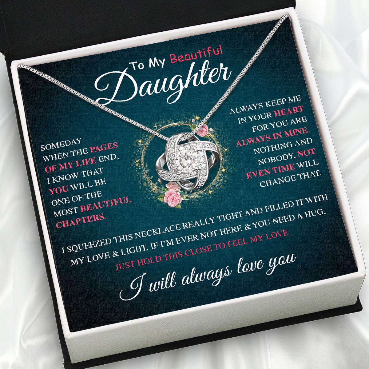 To My Daughter Necklace From Mom With Heartfelt Message Card, Jewelry For Daughter, Daughter Gift From Mom On Birthday, Wedding, Christmas, Graduation