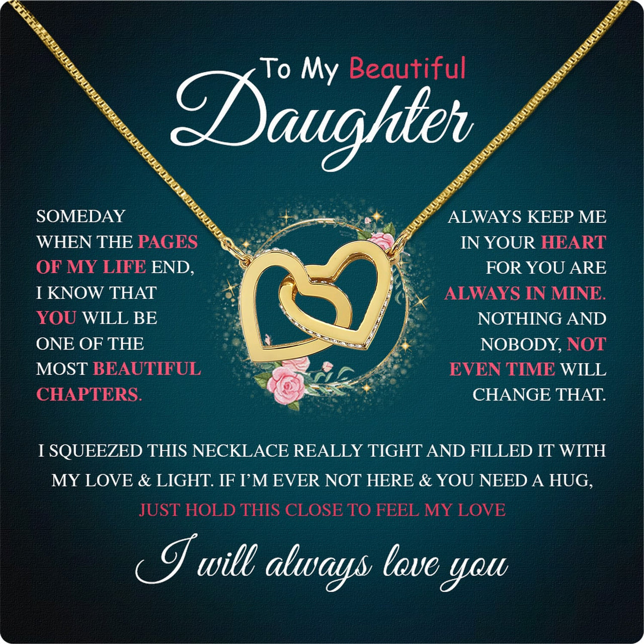 To My Daughter Necklace From Mom With Heartfelt Message Card, Jewelry For Daughter, Daughter Gift From Mom On Birthday, Wedding, Christmas, Graduation