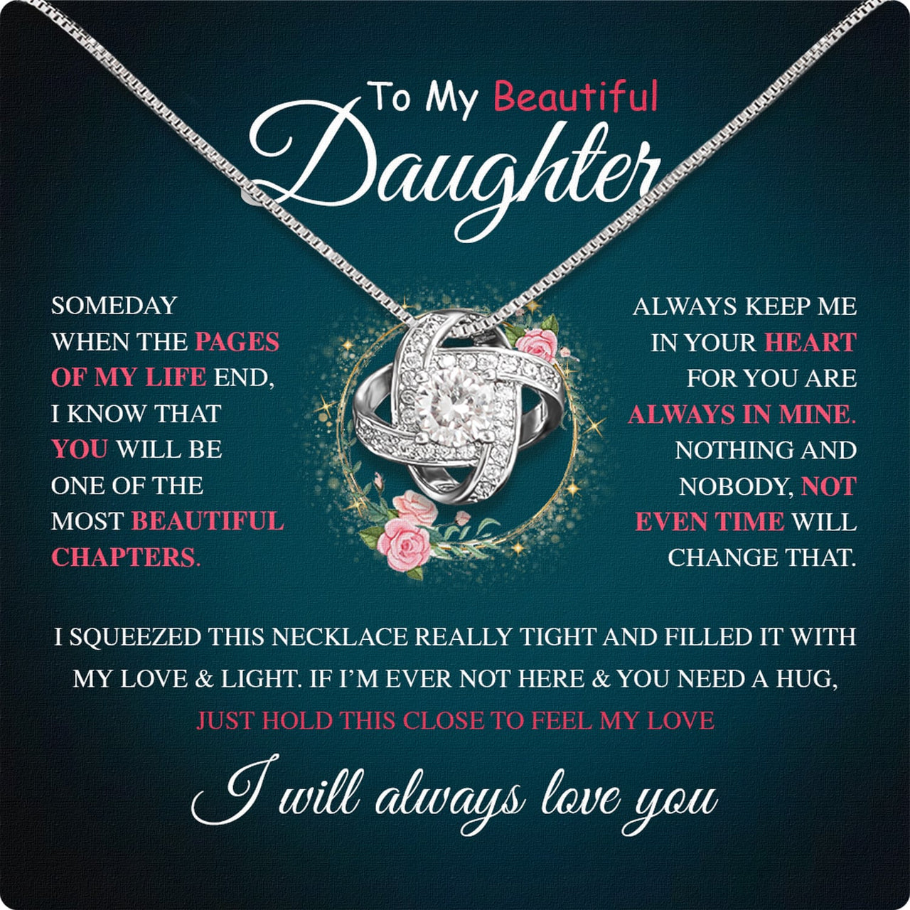 To My Daughter Necklace From Mom With Heartfelt Message Card, Jewelry For Daughter, Daughter Gift From Mom On Birthday, Wedding, Christmas, Graduation