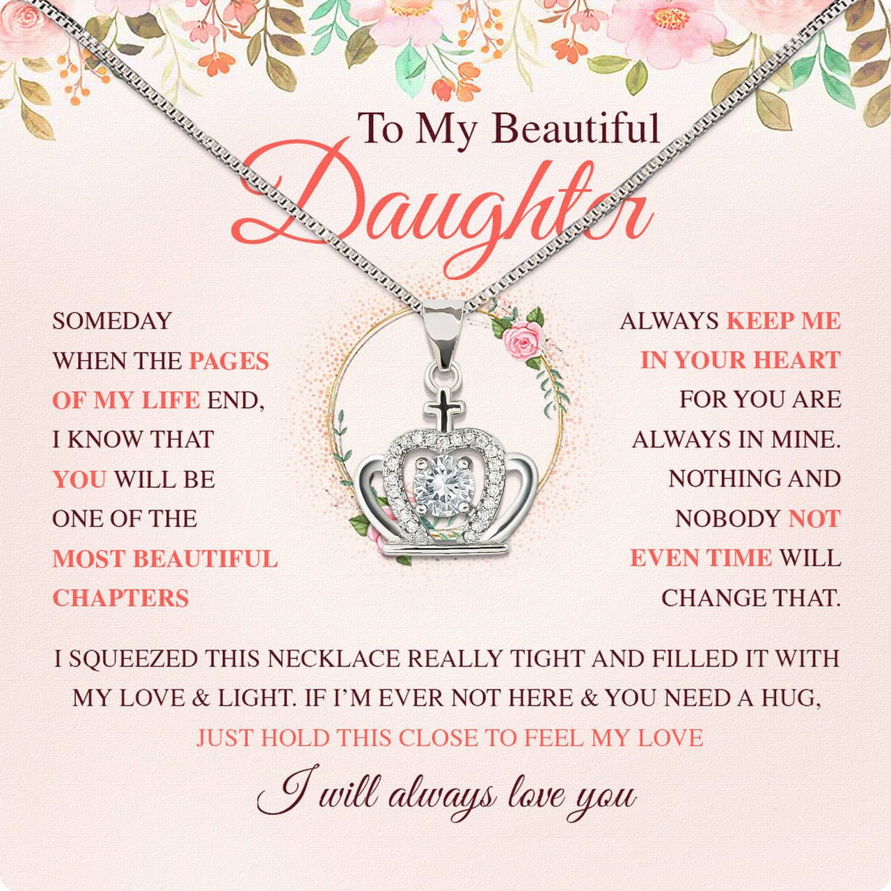 To My Daughter Necklace With Personalized Message Card