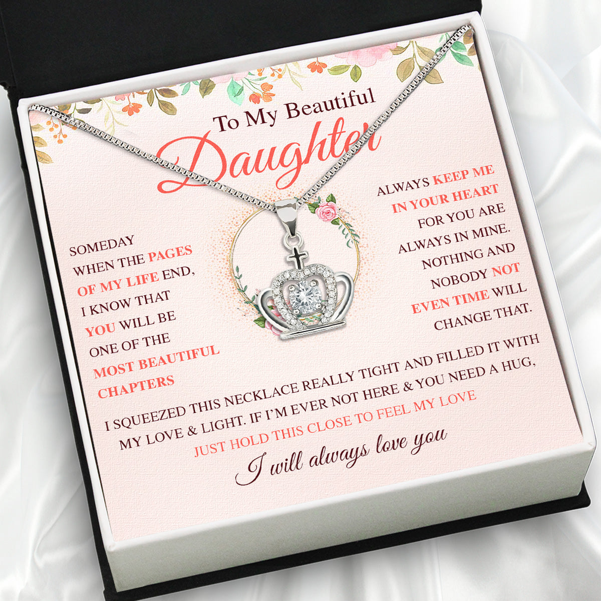 To My Daughter Necklace With Personalized Message Card