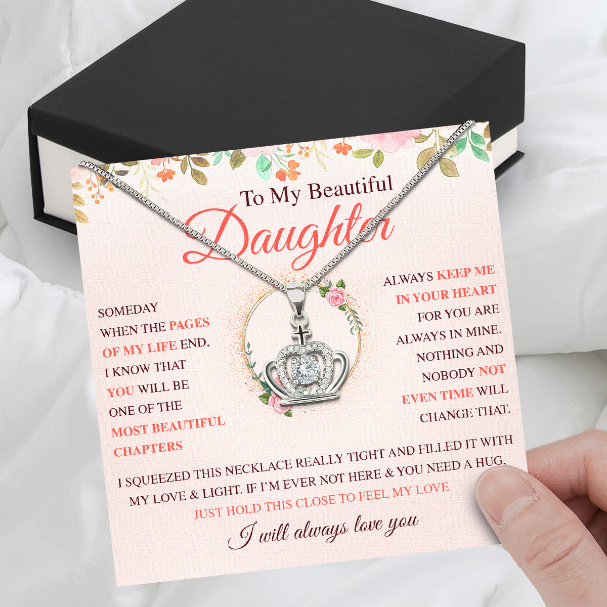 To My Daughter Necklace With Personalized Message Card