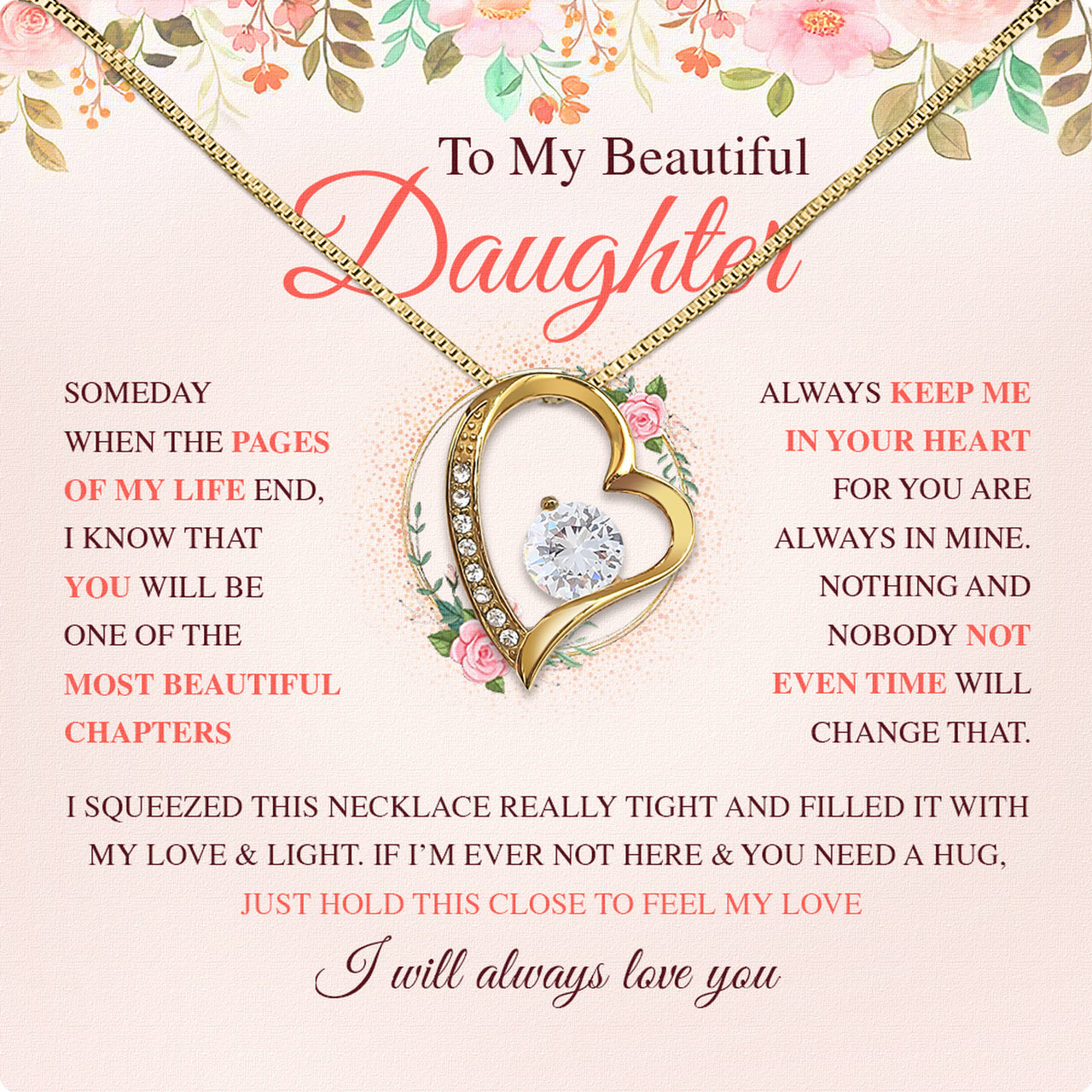 To My Daughter Necklace With Personalized Message Card