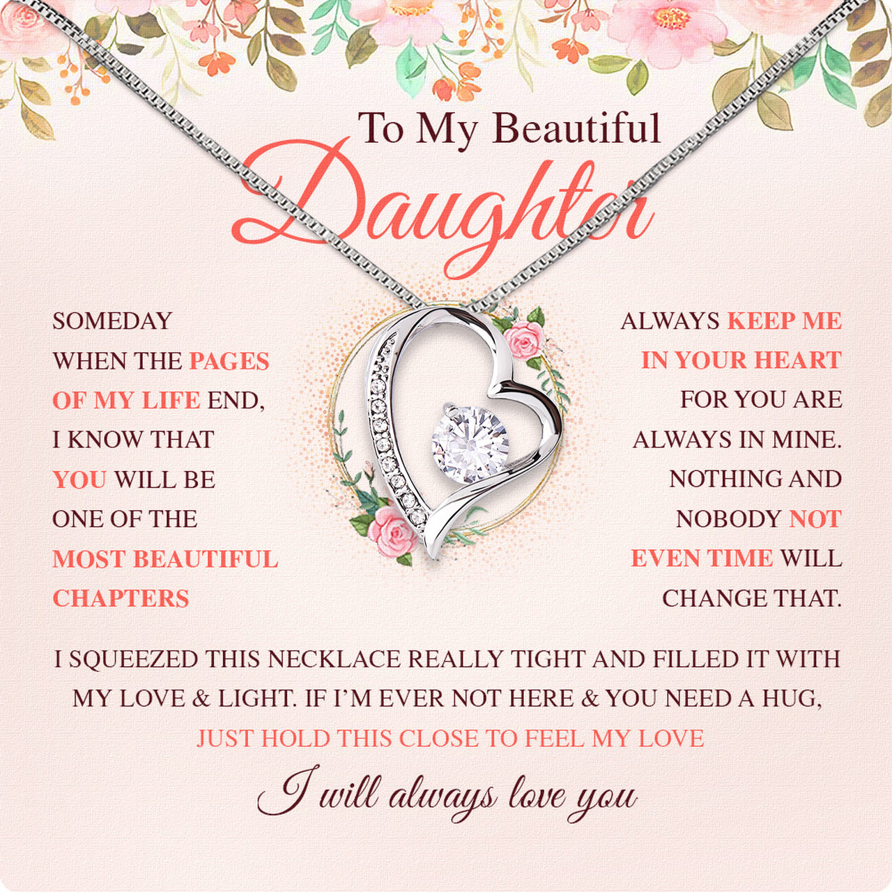 To My Daughter Necklace With Personalized Message Card