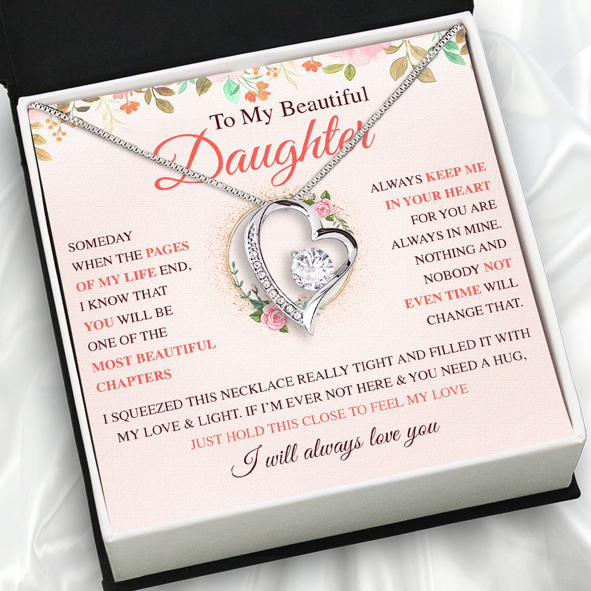 To My Daughter Necklace With Personalized Message Card