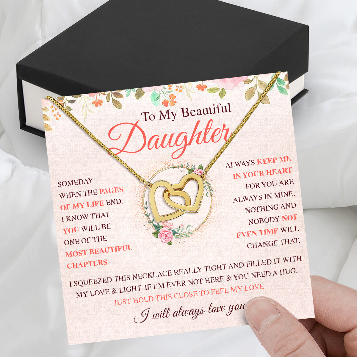 To My Daughter Necklace With Personalized Message Card