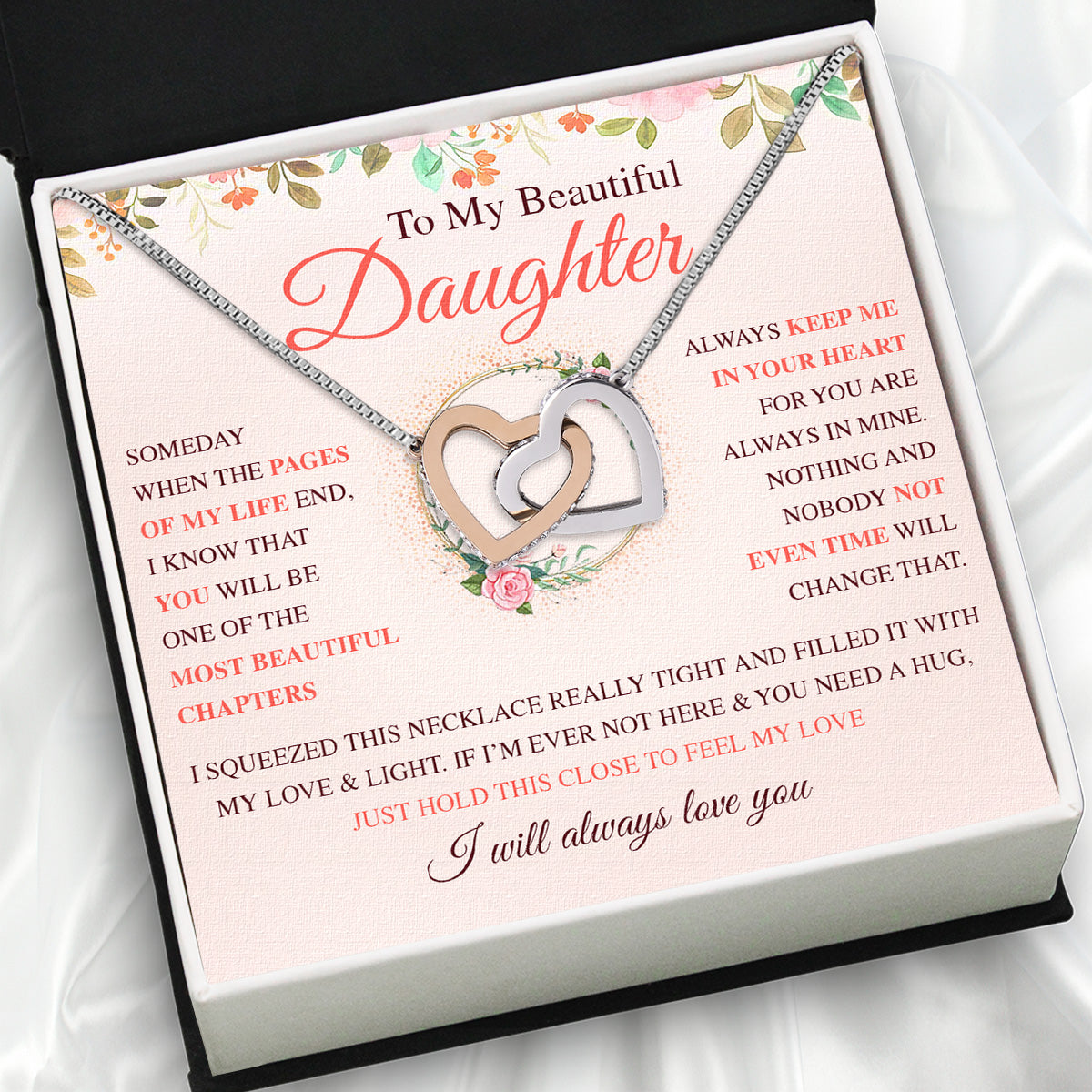 To My Daughter Necklace With Personalized Message Card