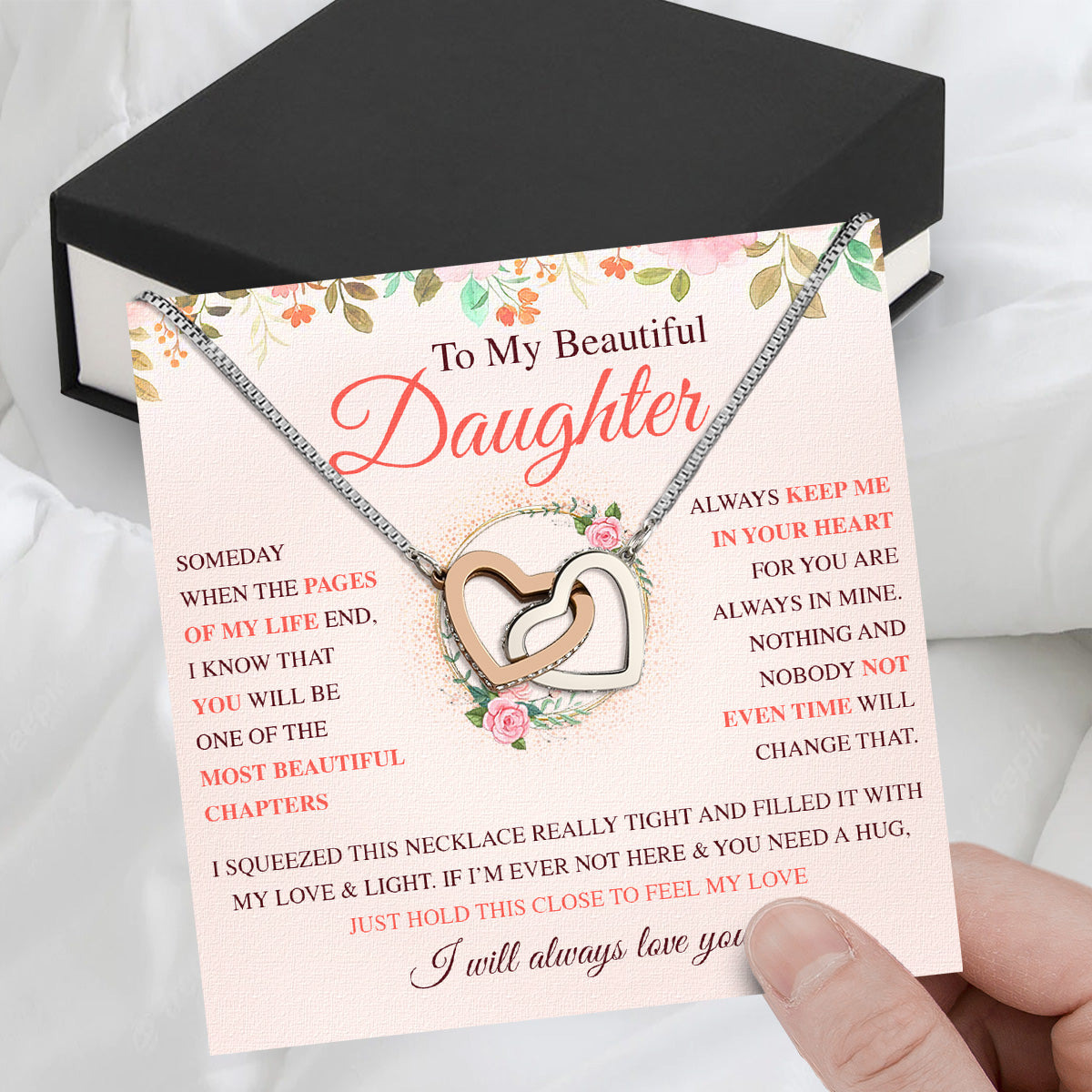 To My Daughter Necklace With Personalized Message Card