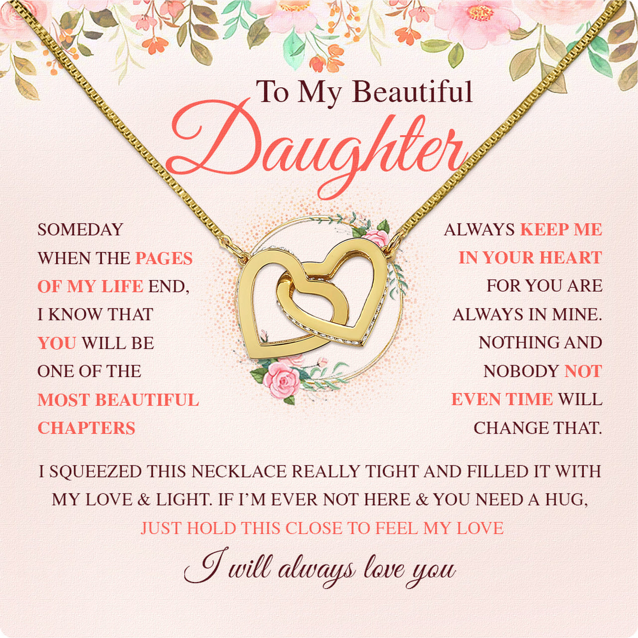 To My Daughter Necklace With Personalized Message Card