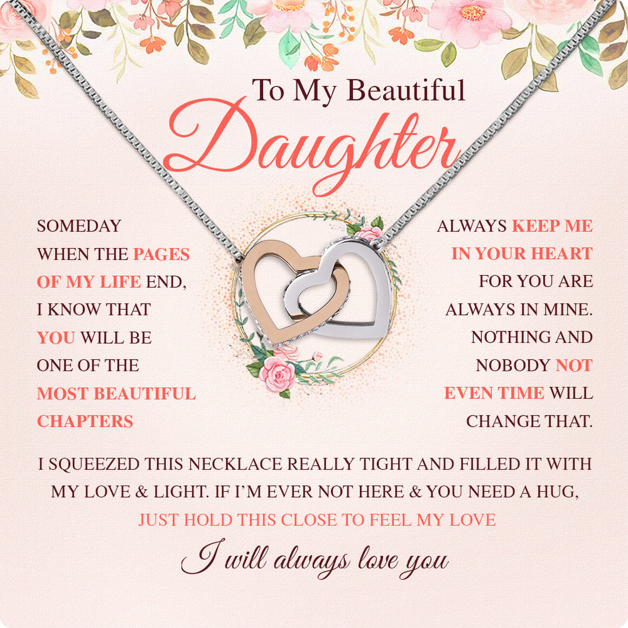 To My Daughter Necklace With Personalized Message Card