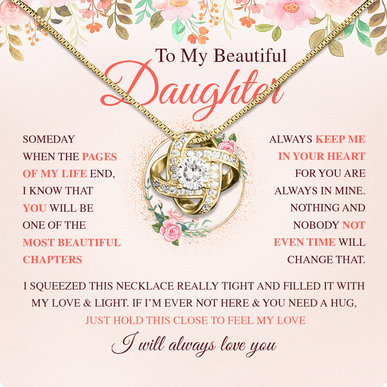 To My Daughter Necklace With Personalized Message Card