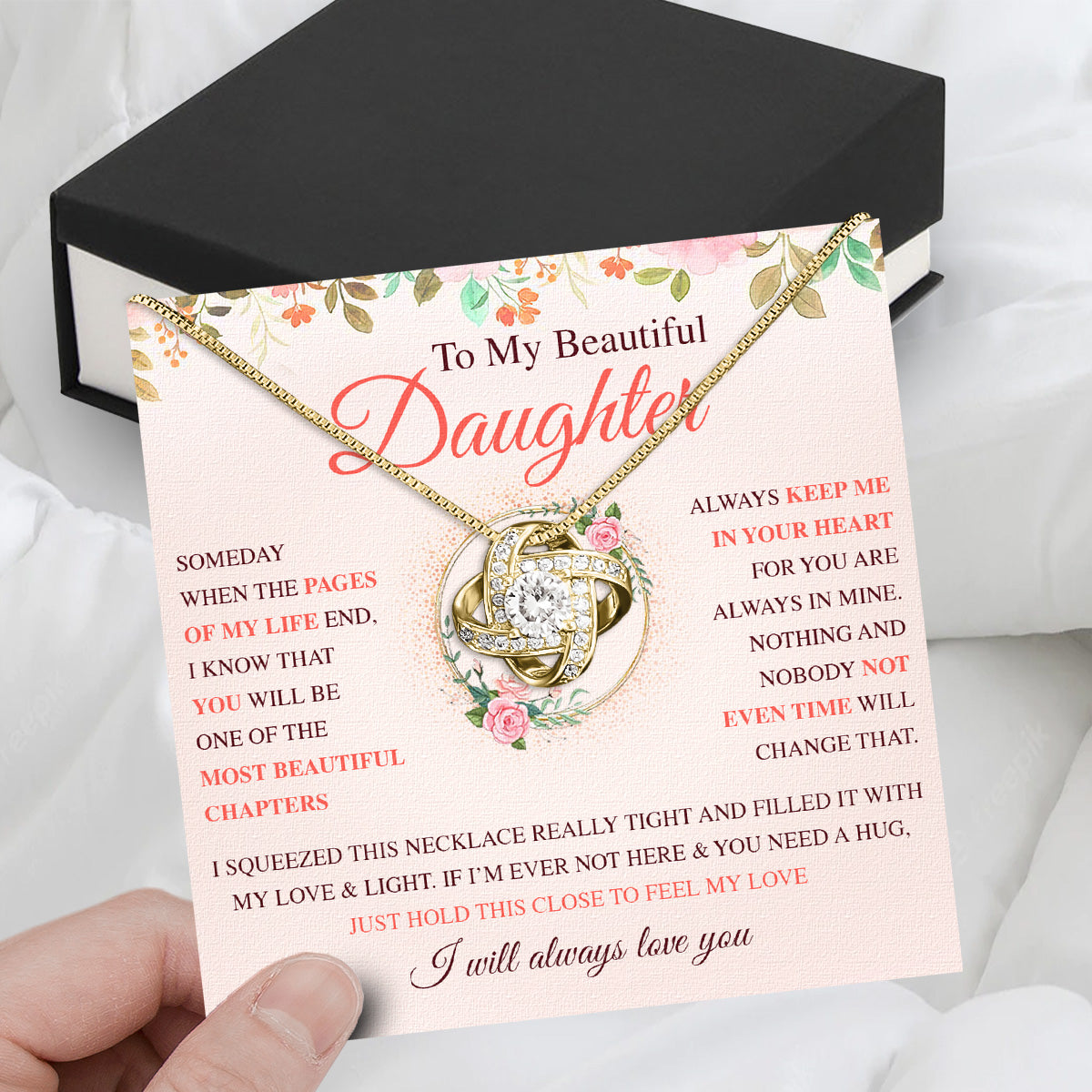 To My Daughter Necklace With Personalized Message Card