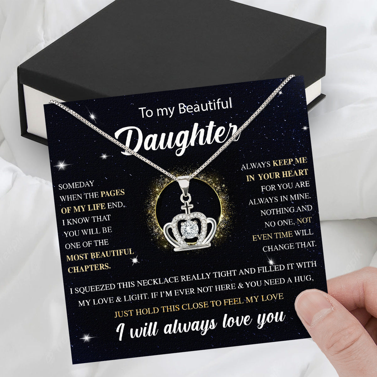 To My Daughter Necklace With Personalized Message Card