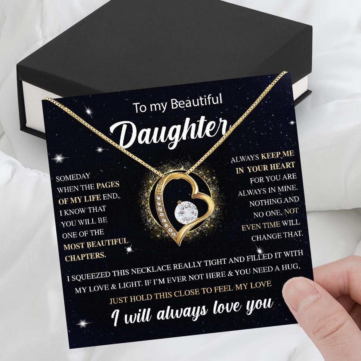 To My Daughter Necklace With Personalized Message Card