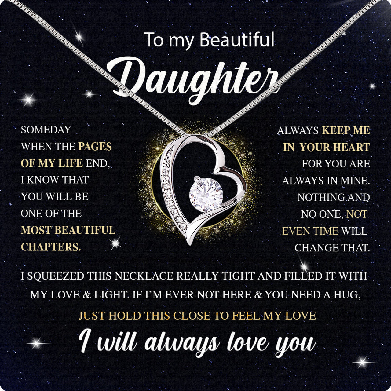 To My Daughter Necklace With Personalized Message Card