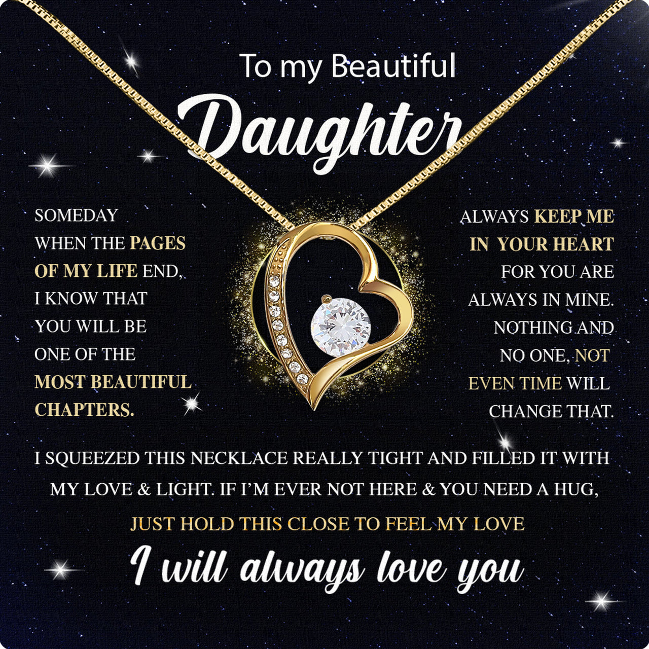 To My Daughter Necklace With Personalized Message Card