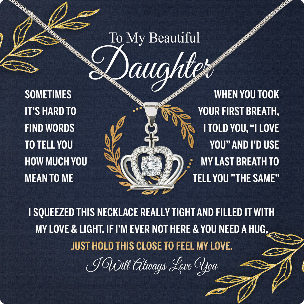 To My Daughter Necklace With Personalized Message Card