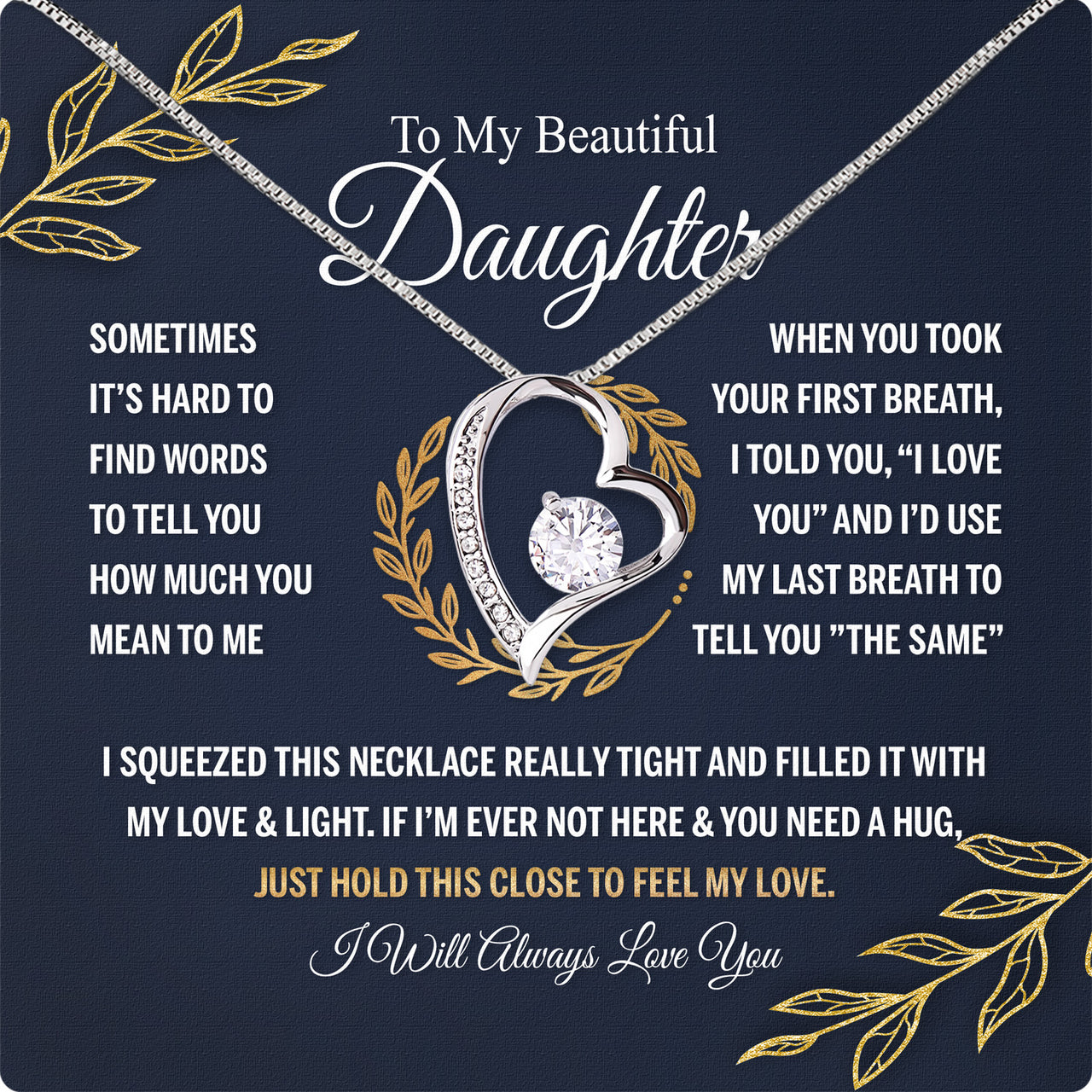 To My Daughter Necklace With Personalized Message Card