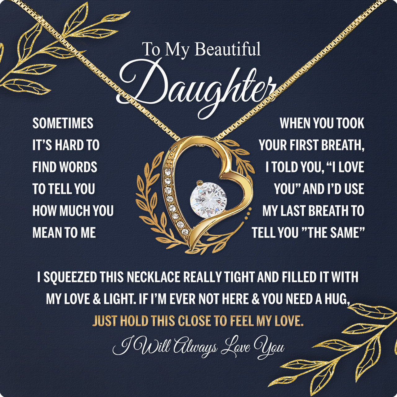 To My Daughter Necklace With Personalized Message Card