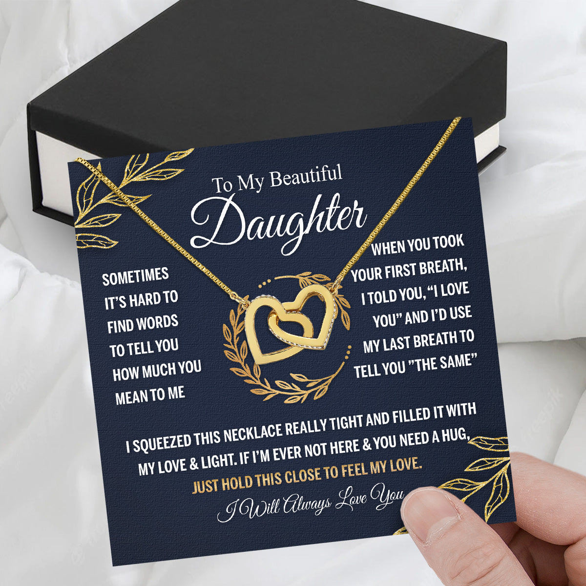 To My Daughter Necklace With Personalized Message Card