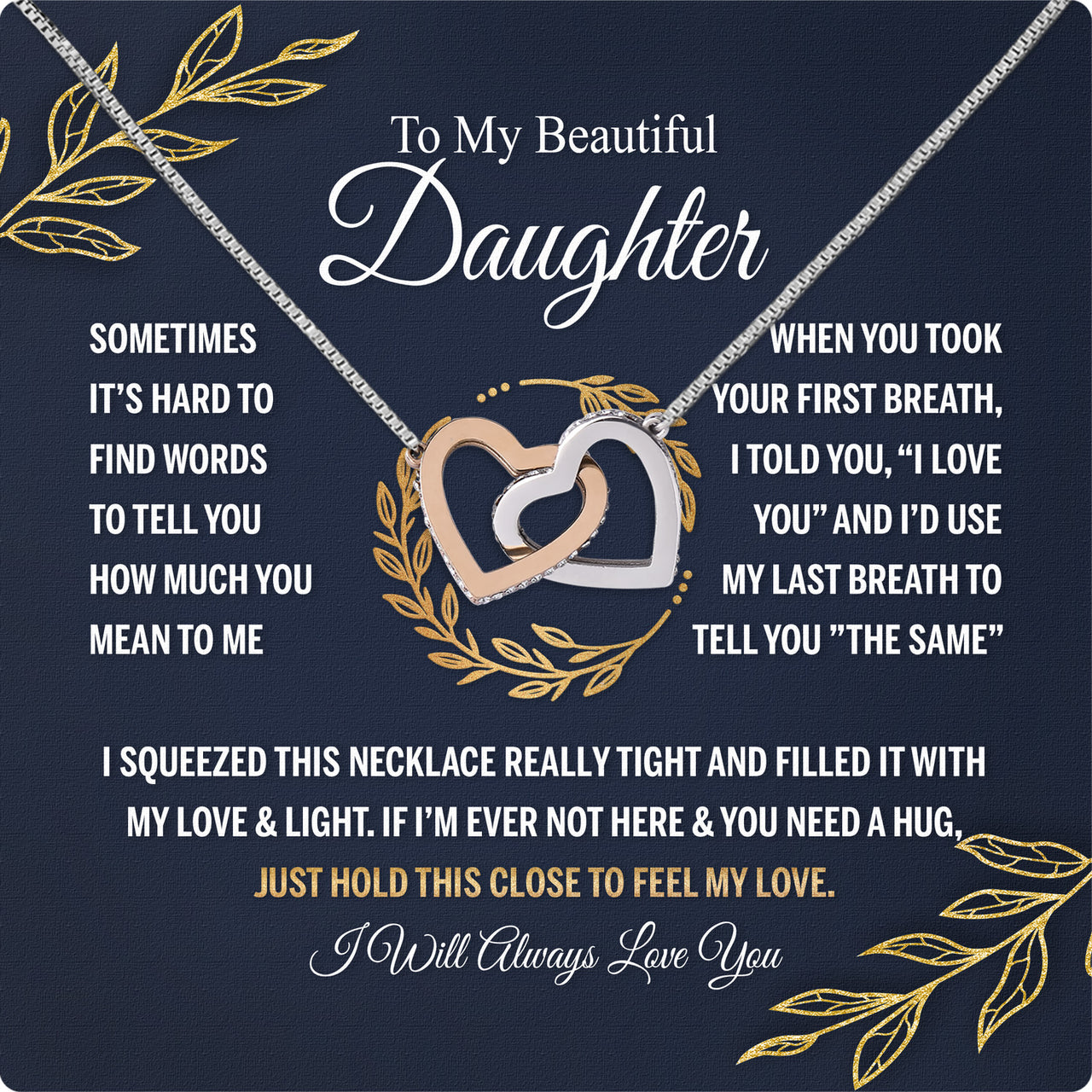 To My Daughter Necklace With Personalized Message Card