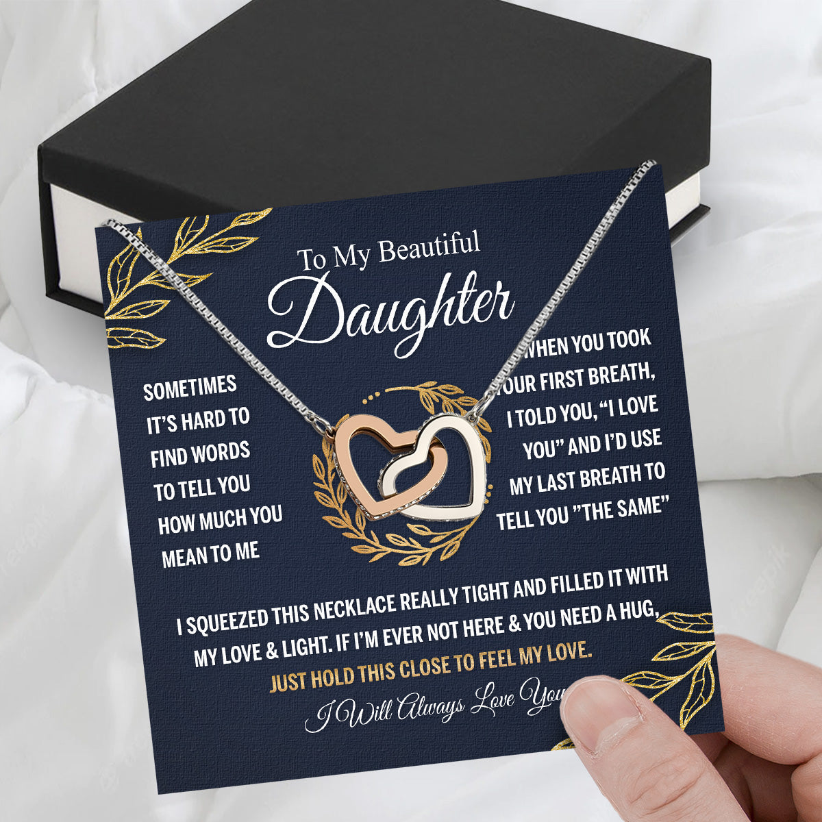 To My Daughter Necklace With Personalized Message Card