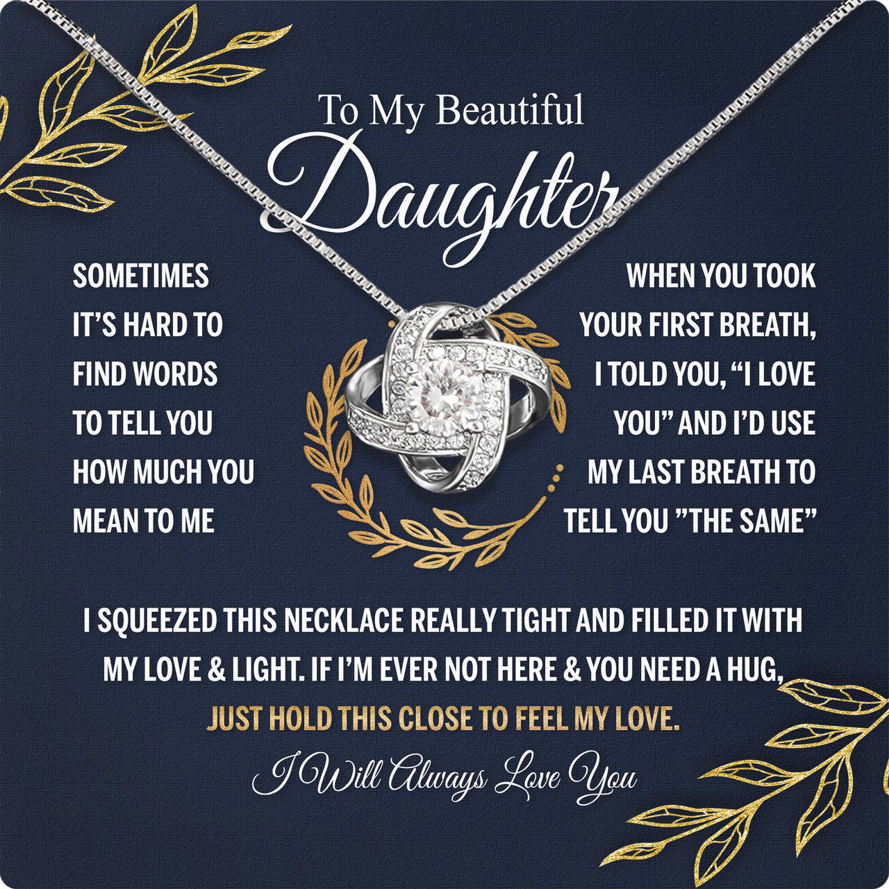 To My Daughter Necklace With Personalized Message Card