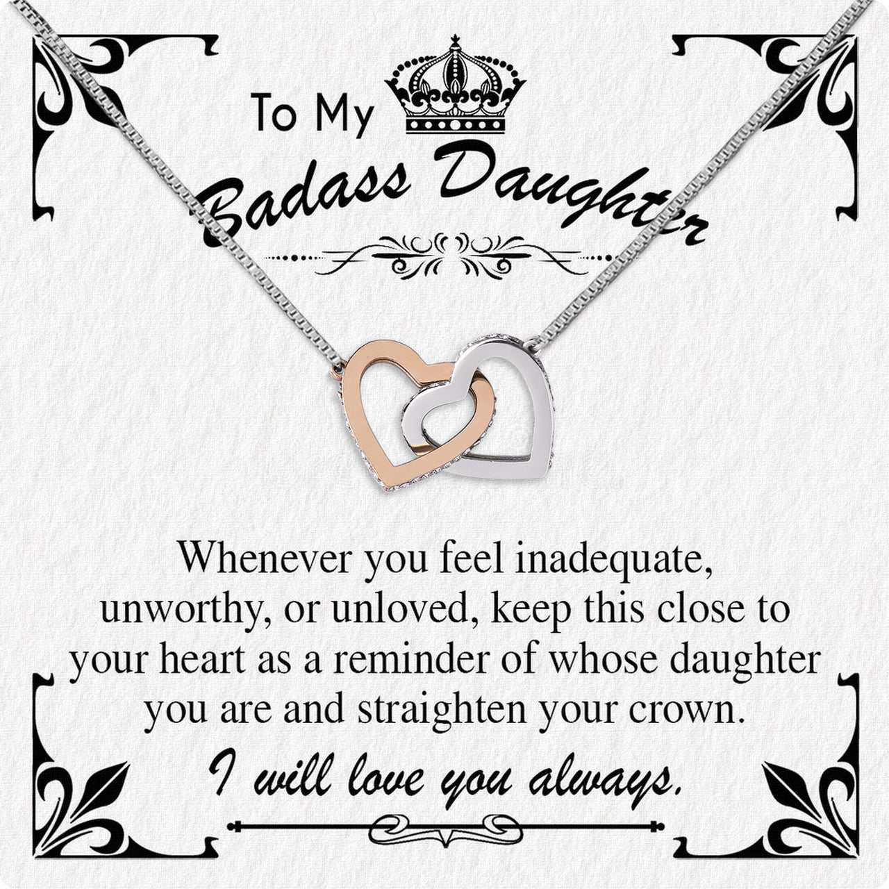 To My Daughter Necklace With Personalized Message Card