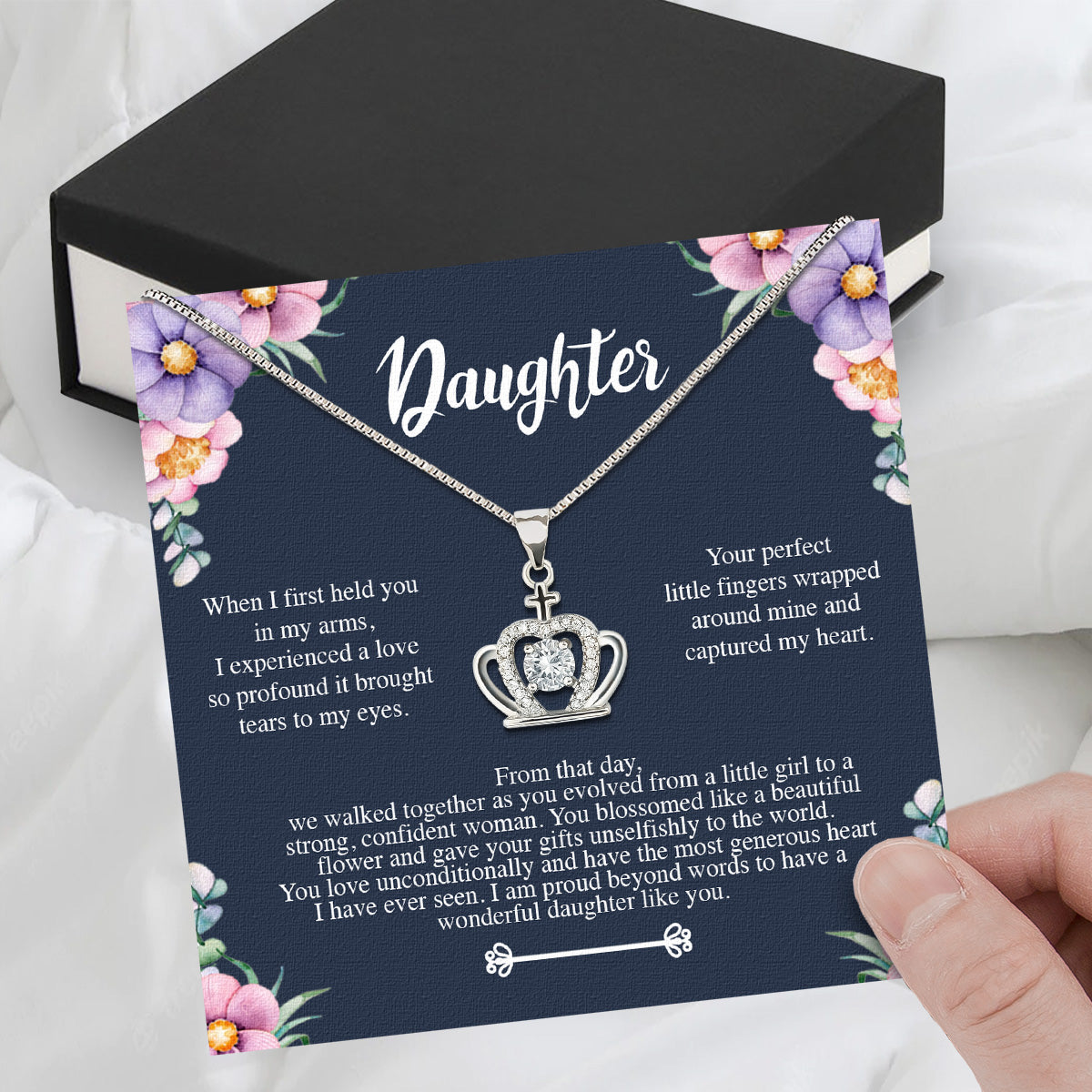 To My Daughter Necklace With Personalized Message Card