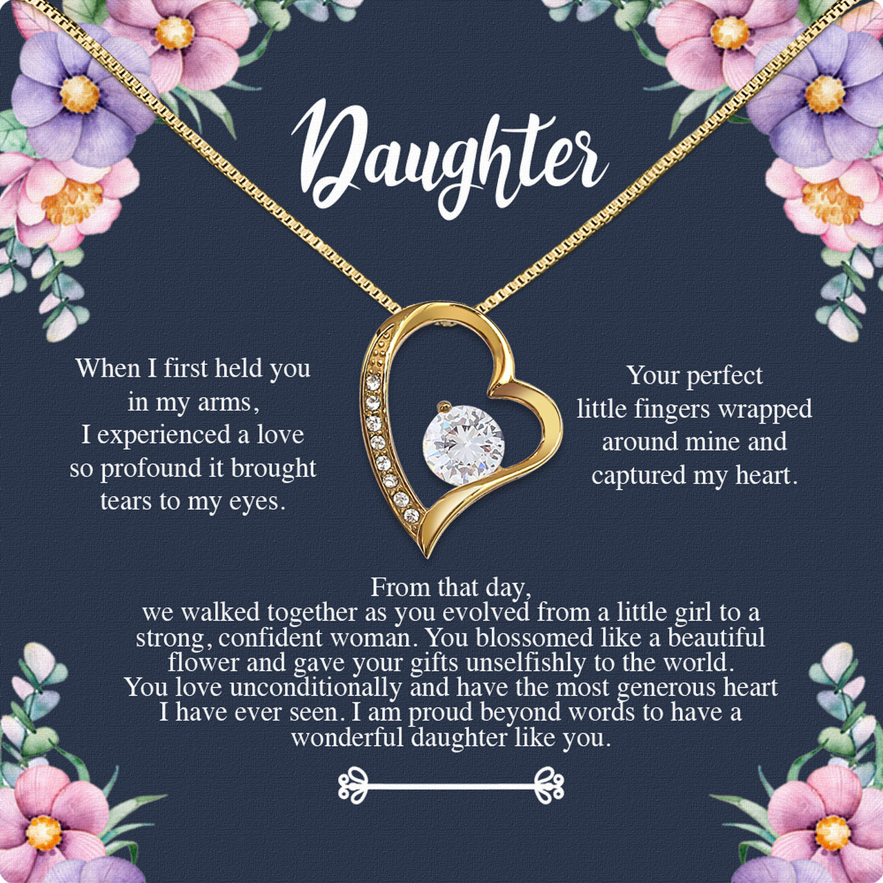 To My Daughter Necklace With Personalized Message Card