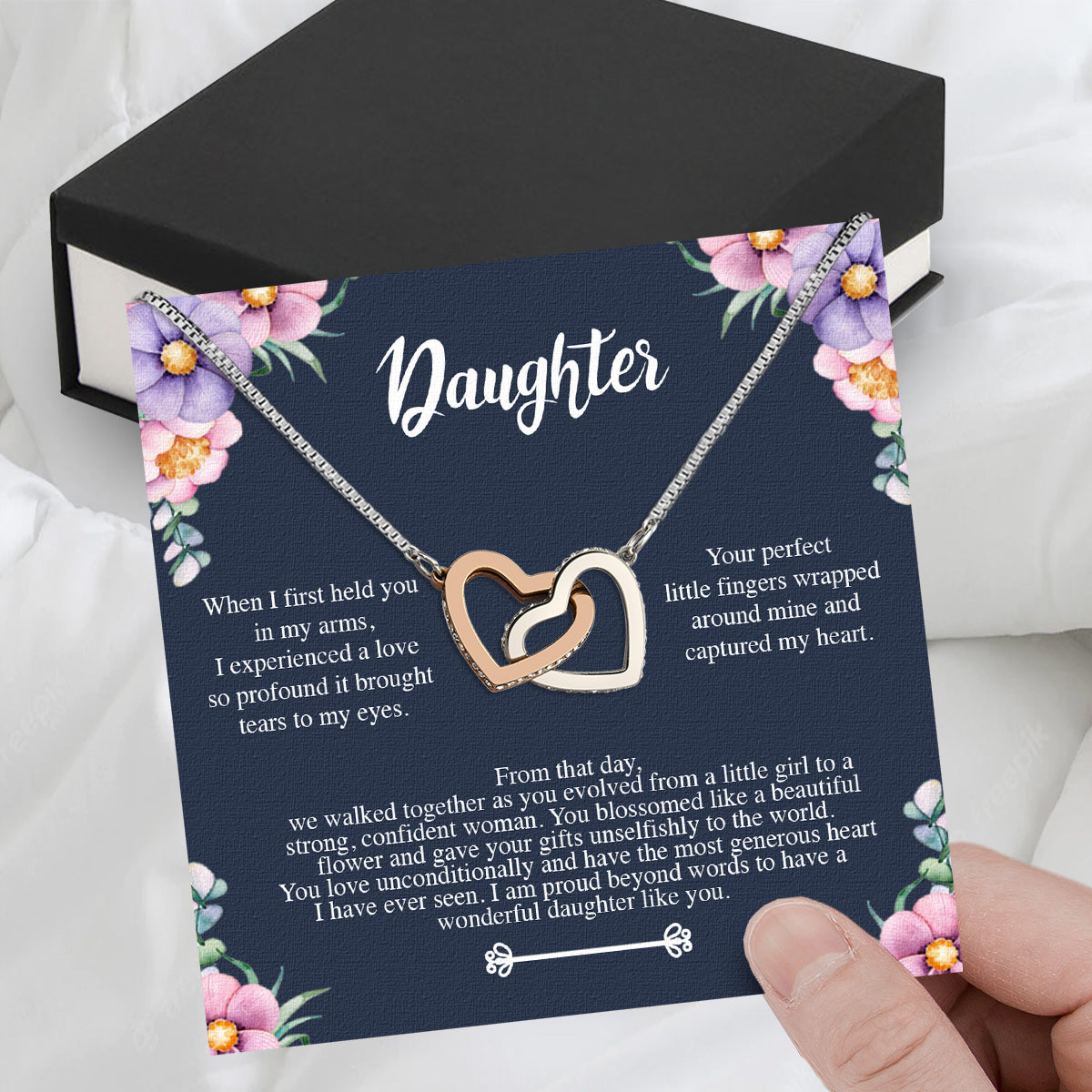 To My Daughter Necklace With Personalized Message Card