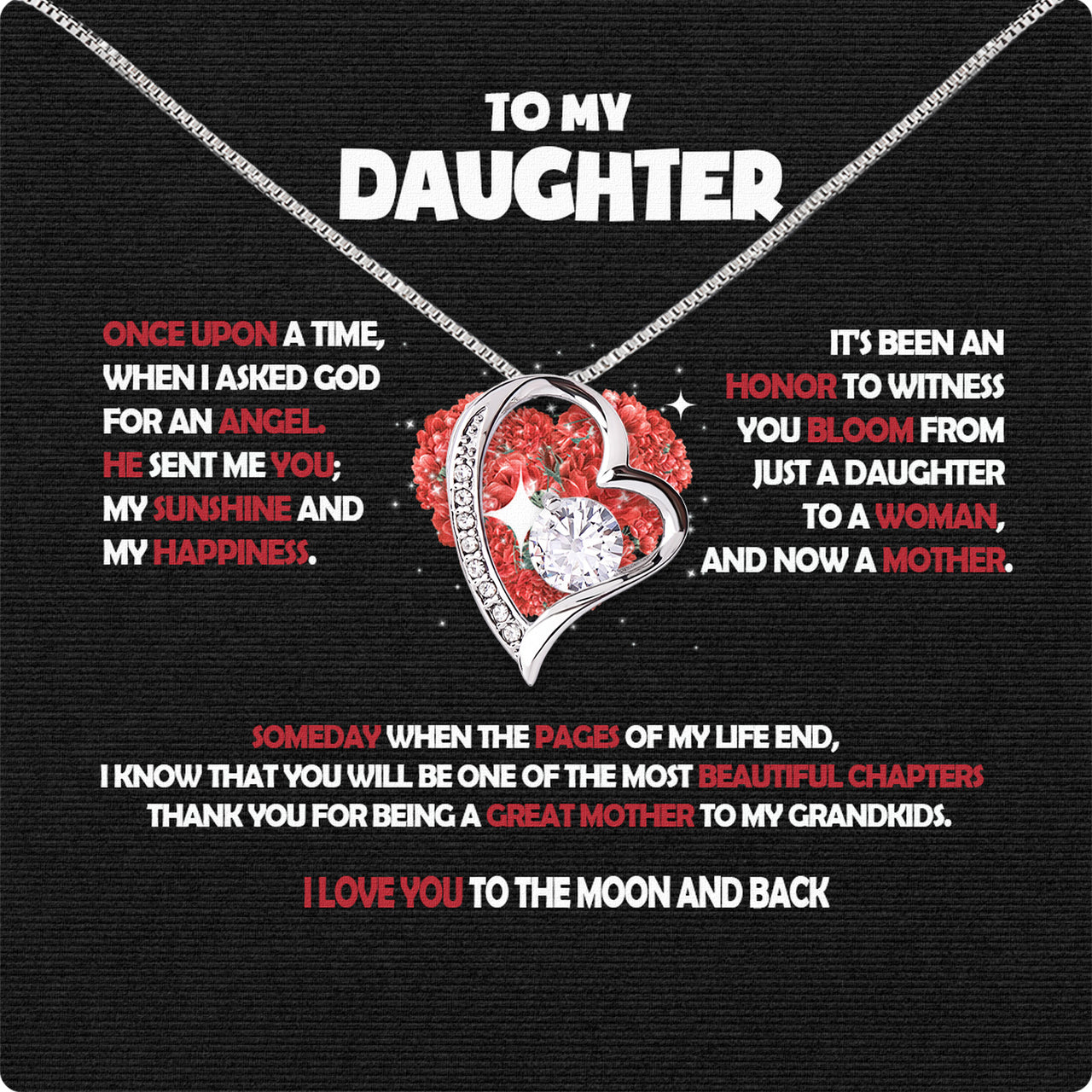 To My Daughter Necklace With Personalized Message Card