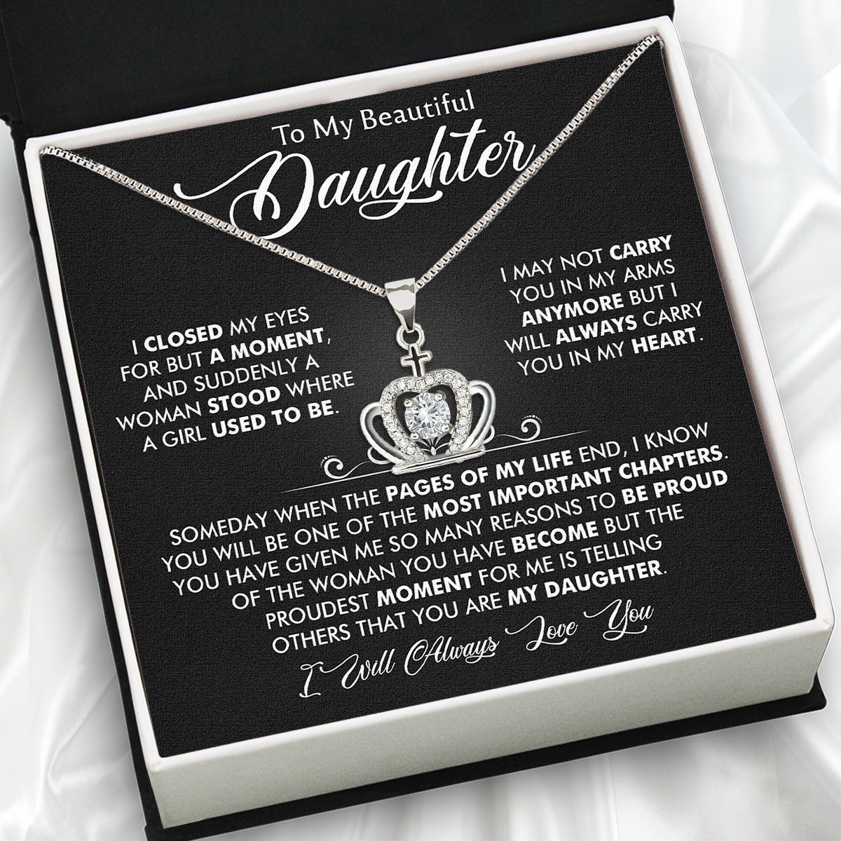 To My Daughter Necklace With Personalized Message Card