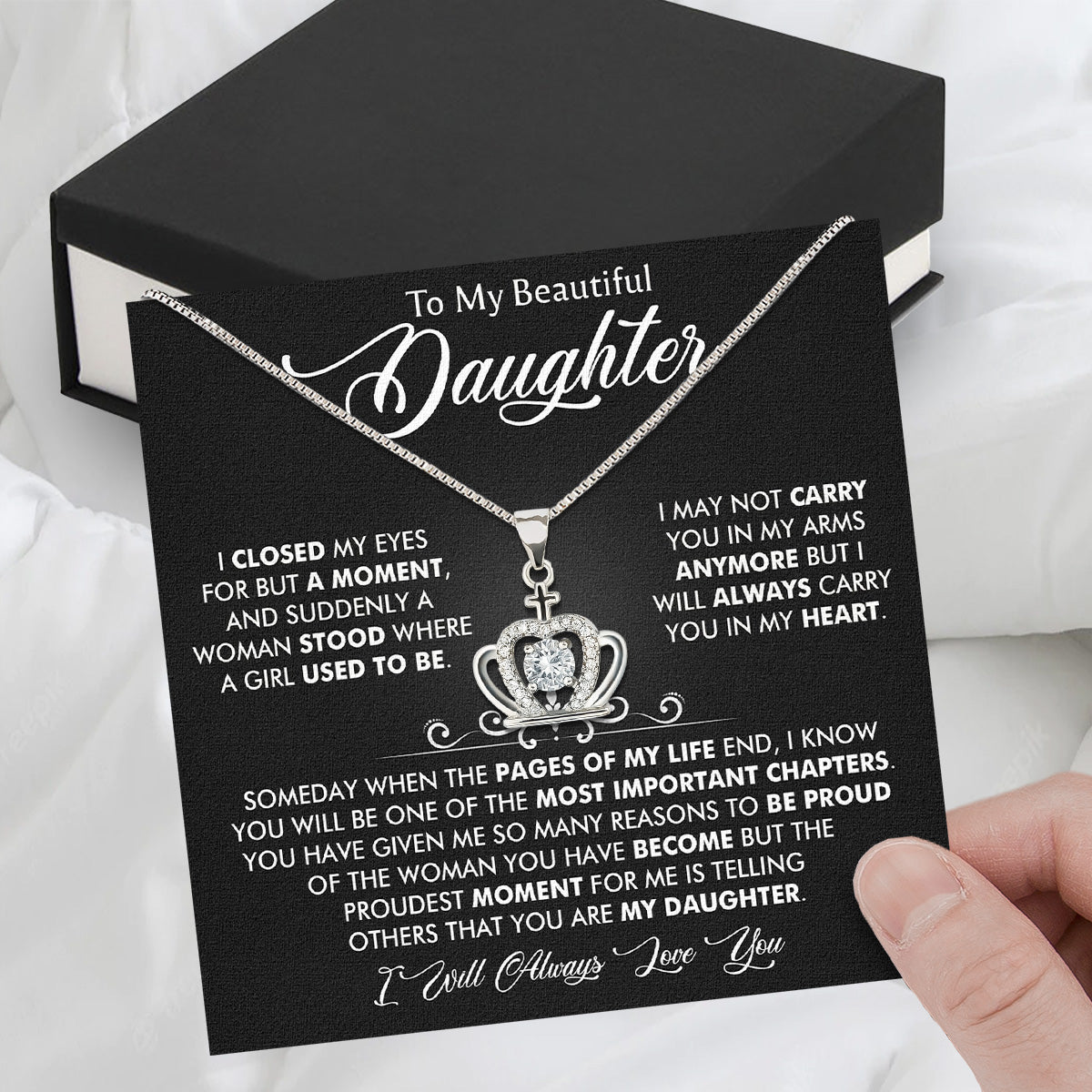 To My Daughter Necklace With Personalized Message Card