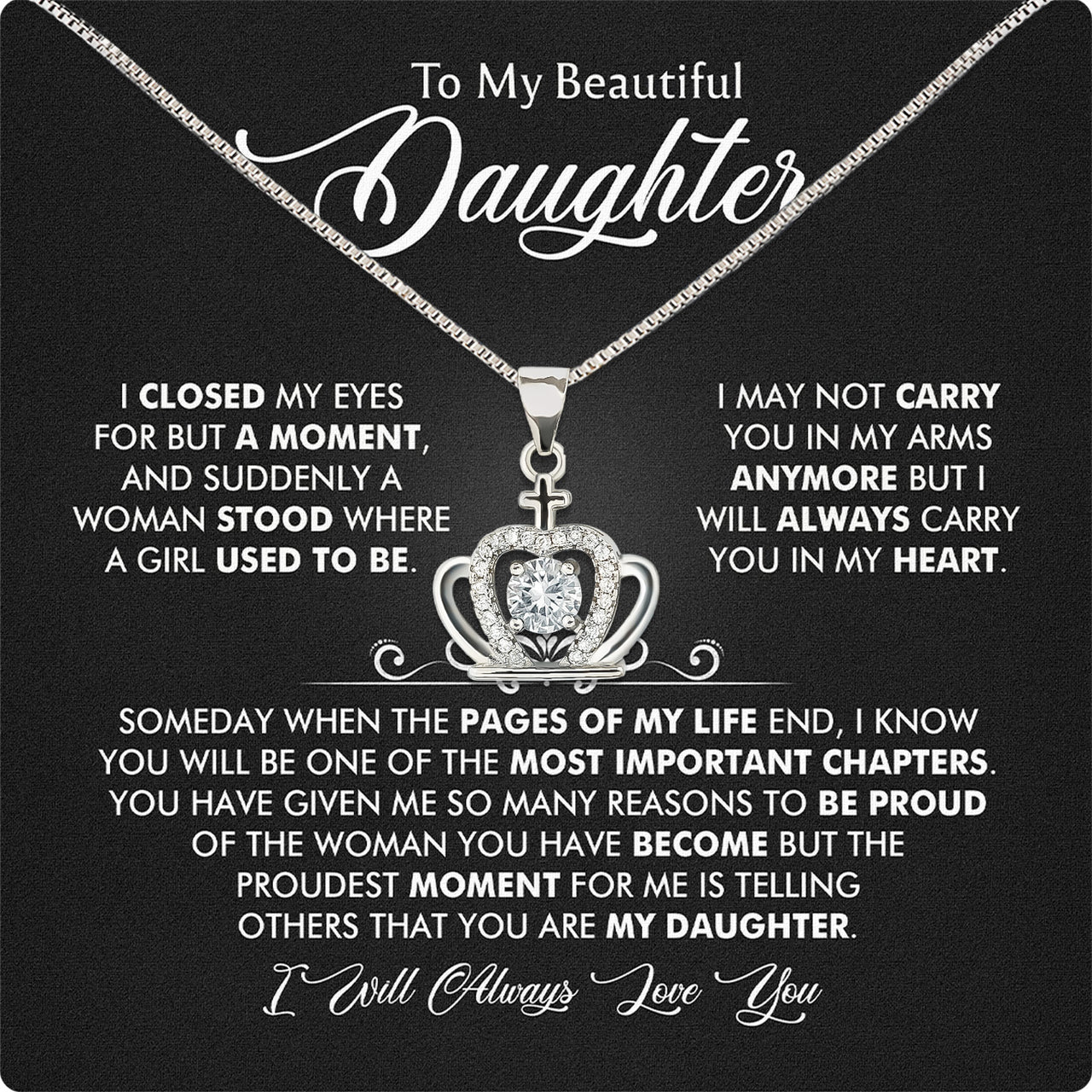 To My Daughter Necklace With Personalized Message Card