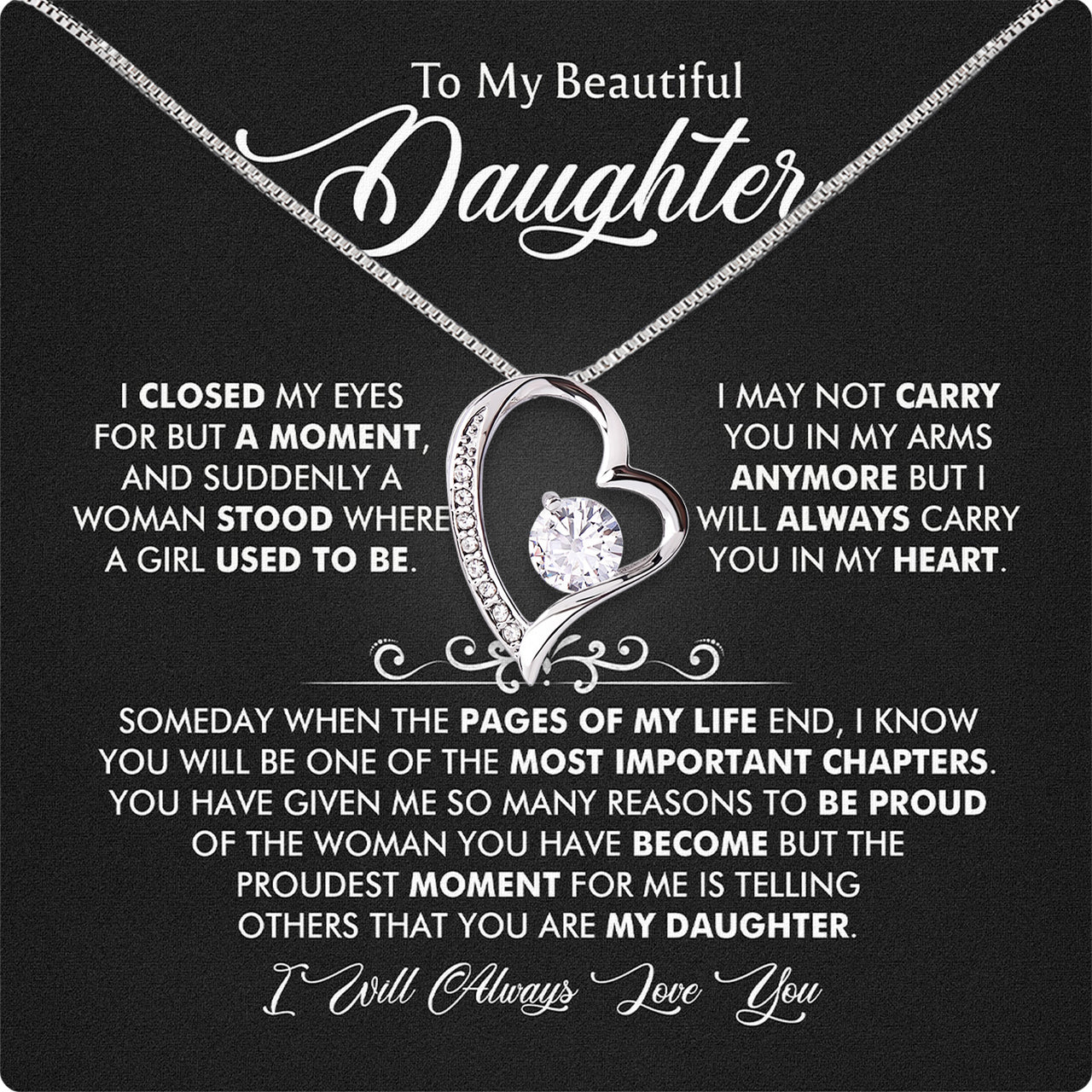 To My Daughter Necklace With Personalized Message Card