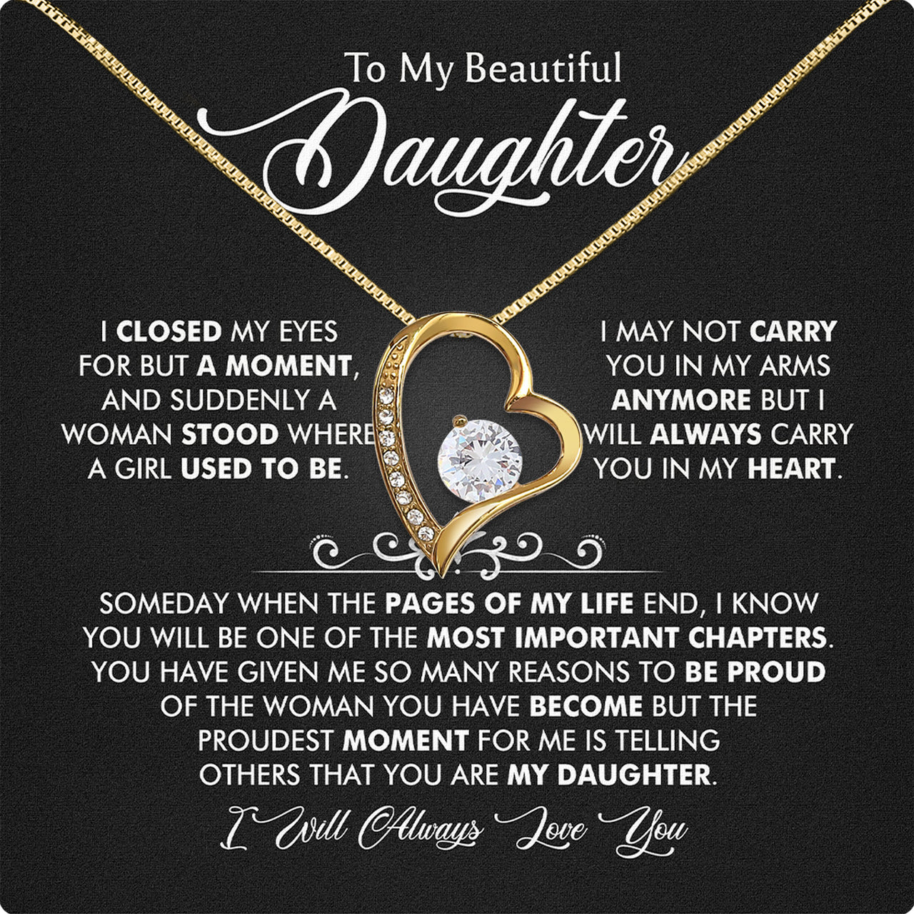 To My Daughter Necklace With Personalized Message Card