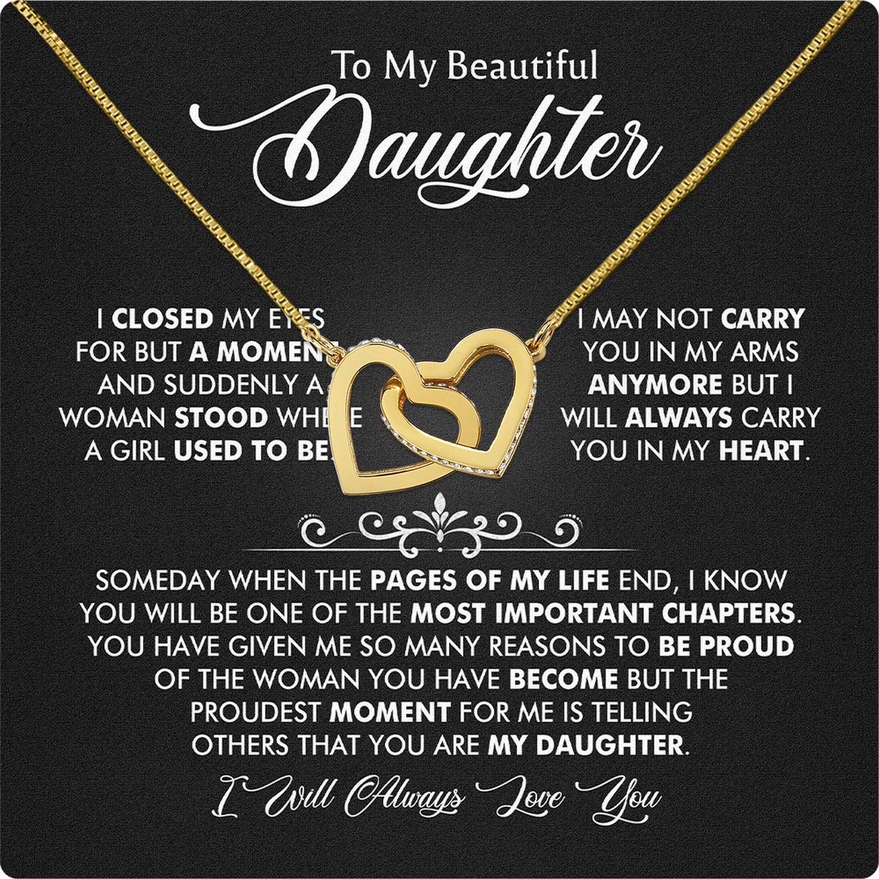 To My Daughter Necklace With Personalized Message Card