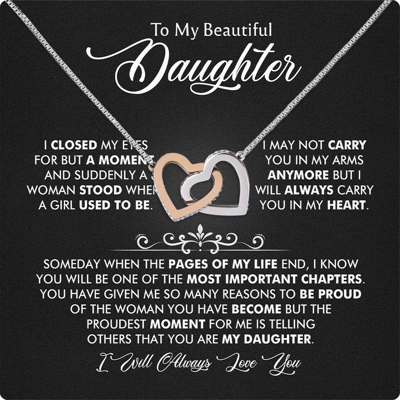 To My Daughter Necklace With Personalized Message Card