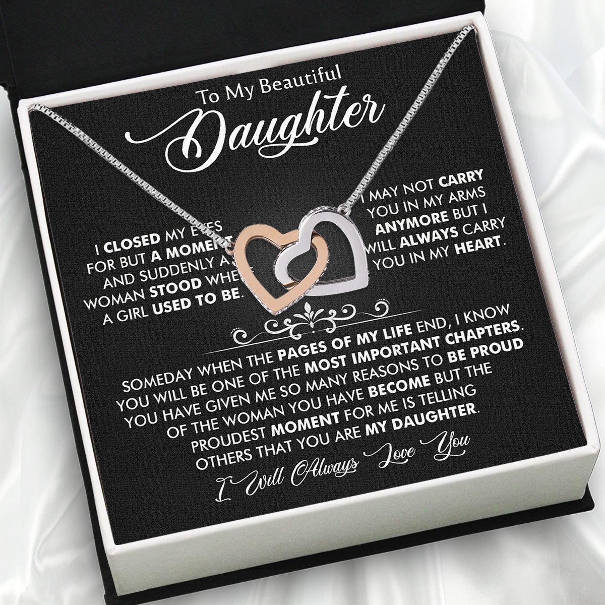 To My Daughter Necklace With Personalized Message Card