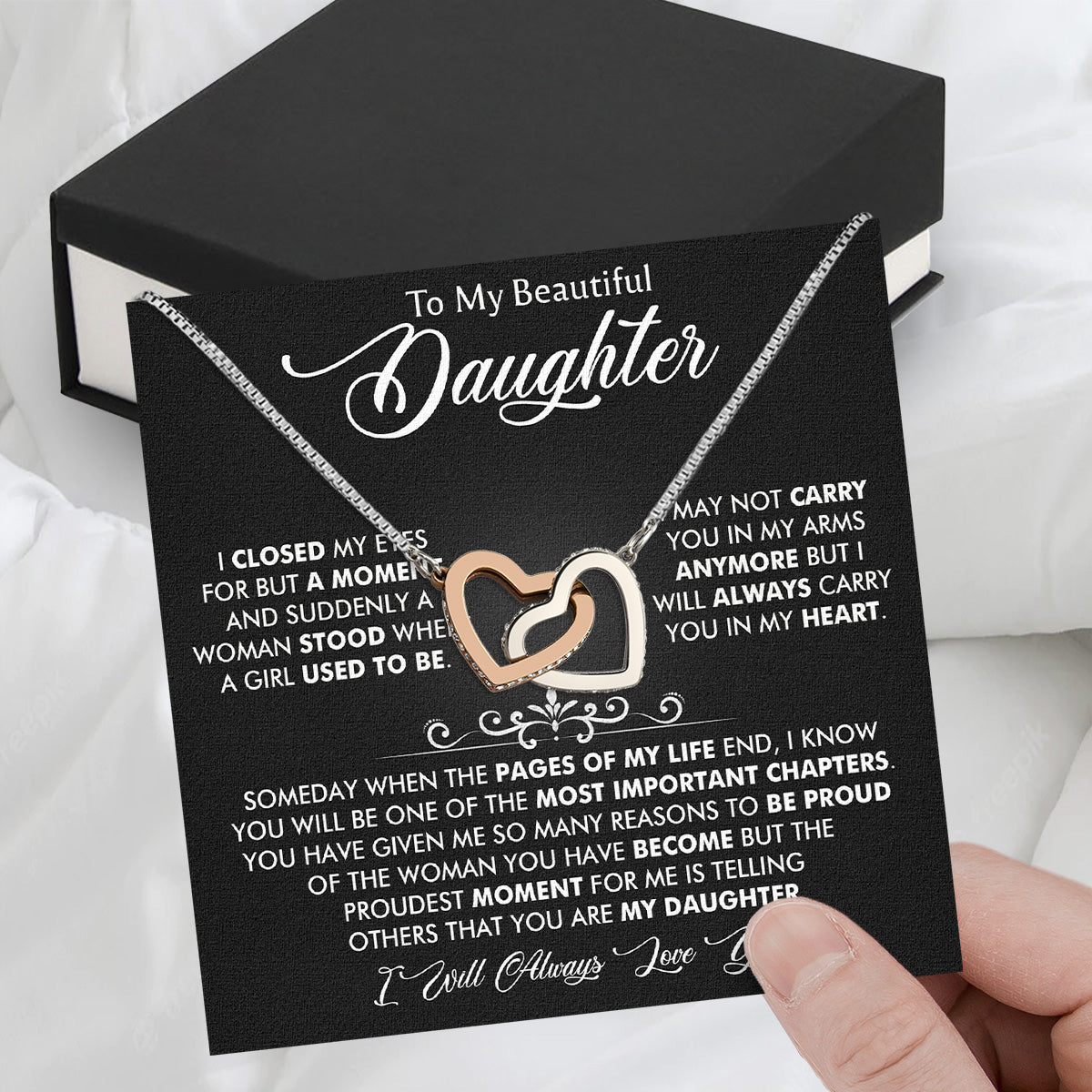 To My Daughter Necklace With Personalized Message Card