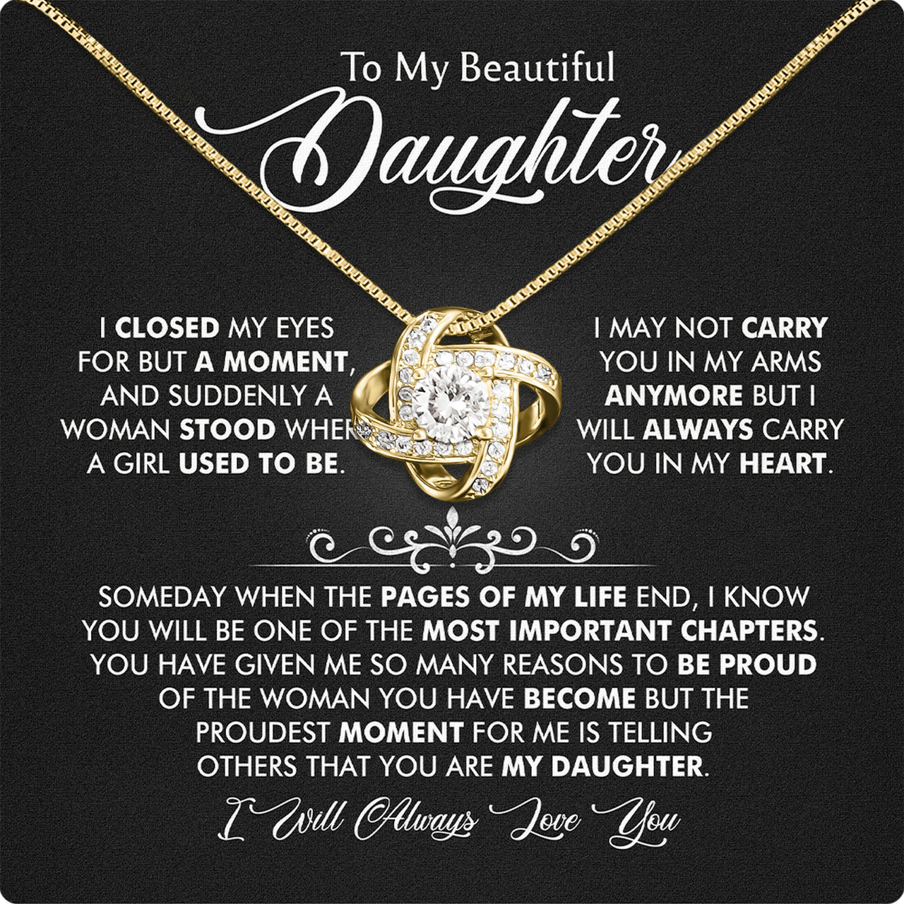 To My Daughter Necklace With Personalized Message Card