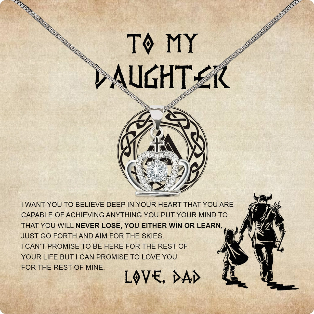 To My Daughter Necklace From Dad With Heartfelt Message Card, Jewelry For Daughter, Daughter Gift From Dad On Birthday, Wedding, Christmas, Graduation